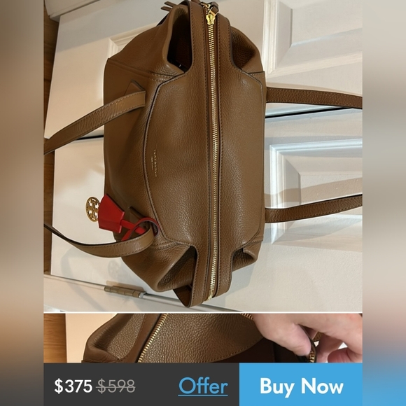 Tory burch Satchel rich Brown Leather Handbag with Red Accent - Picture 12 of 12